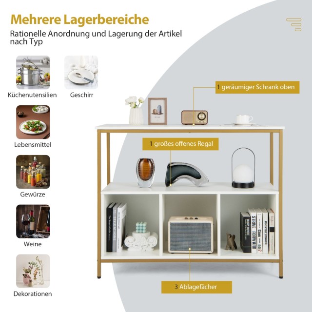 Costway Λευκός Κουζινόσκαφος με Μεταλλικό Πλαίσιο & Ανοιχτό Ράφι & ...