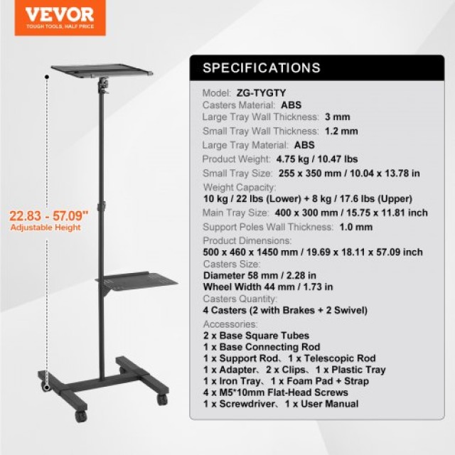 VEVOR  Βάση Προβολέα με Ρόδες, Ρυθμιζόμενο Ύψος 22.8-57.3 LDSTYYZJG...