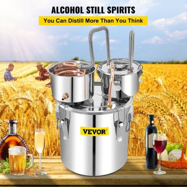 VEVOR  Αποστακτήρας Αλκοόλ 50L με Συμπυκνωτή & Θάμπερ, 13.2Gal Λέβητας Οίνου με Χάλκινο Σωλήνα, Κιτ Οικιακής Ζυθοποιίας με Θερμόμετρο, Ασημί ZLQSLNTDBO50LO87SV2