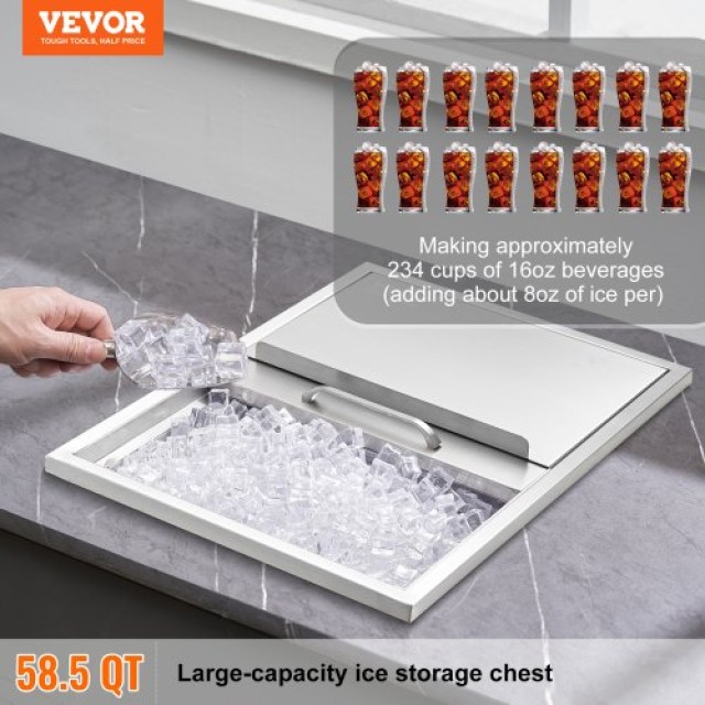 VEVOR Εντοιχιζόμενη Παγοθήκη, 24x18x13 Ανοξείδωτη Ψύκτρα, 40.9 qt Ε...