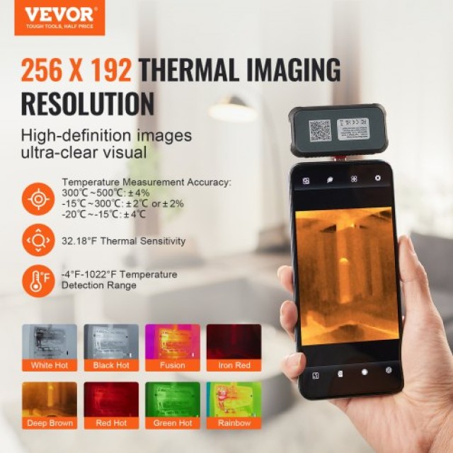 VEVOR Θερμική Κάμερα για Android με Ανάλυση Υπέρυθρων 256x192 και Ρυθμό Ανανέωσης 25Hz KDSRCXY25619HODHKV0