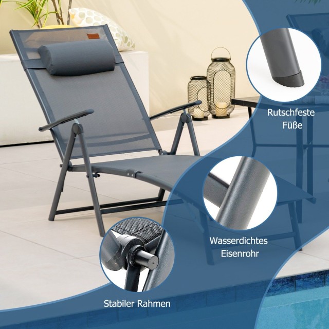 Costway Πτυσσόμενη Ξαπλώστρα με 7 Θέσεις 142 x 61 x 103cm Γκρι NP11138GR
