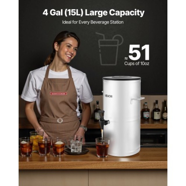VEVOR Διανομέας Παγωμένου Τσαγιού 4 Γαλόνια/15L από Ανοξείδωτο Ατσά...