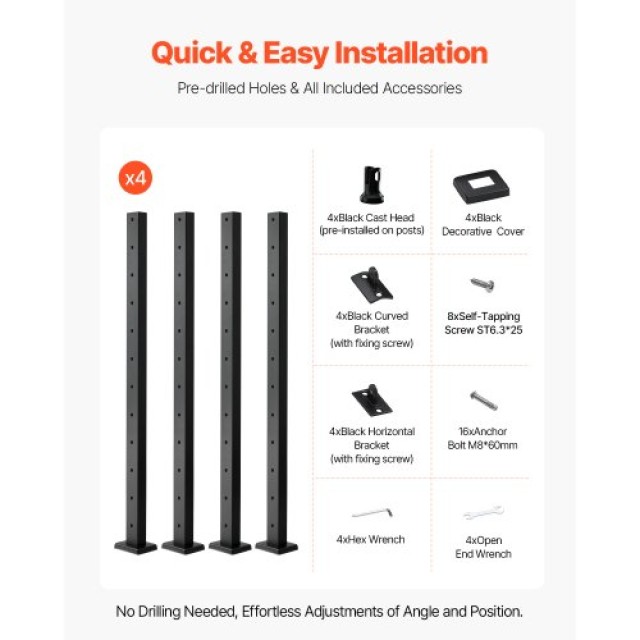 VEVOR Κολόνα Κάγκελου Οριζόντιας Οπής 42x1x2 4JZLGZXHS106REP67001V0