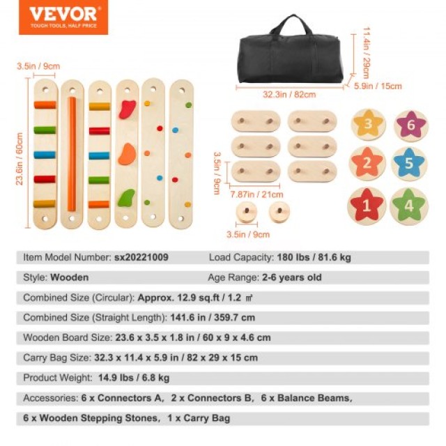 Παιδική Δοκός Ισορροπίας & Βήματα VEVOR - Σετ 6 Τεμαχίων  ETPHMMZZAM6B5HOK7V0