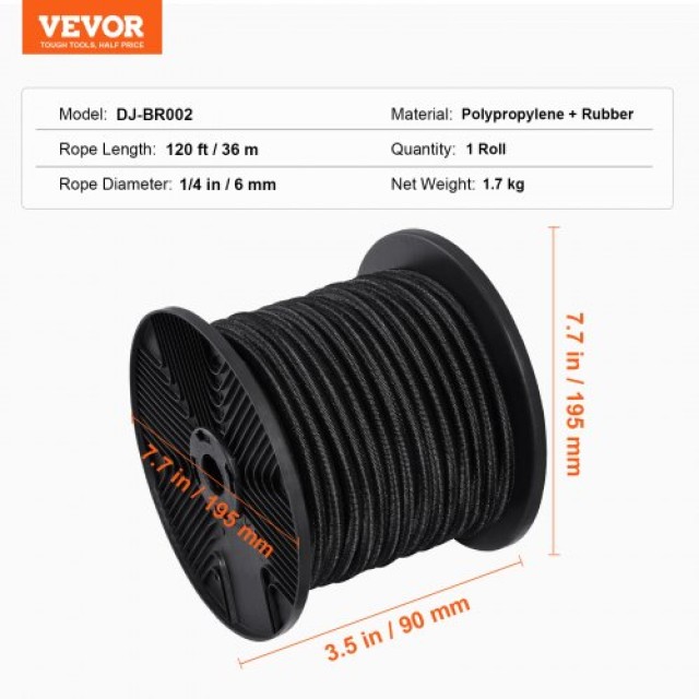 VEVOR Σχοινί Bungee 1/4 120ft/36m Ανθεκτικό με 100% Ελαστικότητα DLKZD100INCHPWV8JV0