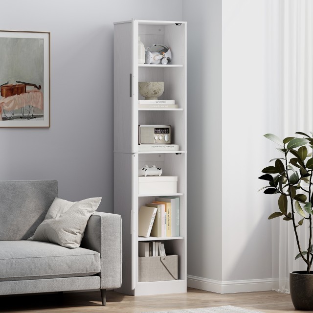 HOMCOM Λευκή Ξύλινη Στήλη Μπάνιου 40x35x180 cm με 2 Ντουλάπια και 6...