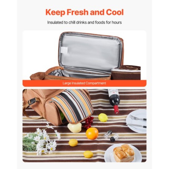VEVOR Τσάντα Πικνίκ Παραλίας για 4 Άτομα με Θήκη Ψυγείου Καφέ SCYCB...