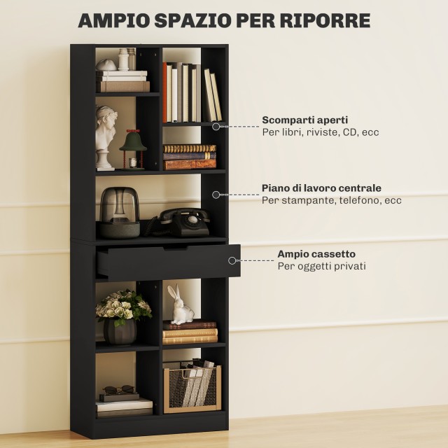 HOMCOM Μοντέρνα Ξύλινη Βιβλιοθήκη με Κεντρικό Συρτάρι και Κιτ Αντικ... HOMCOM Μοντέρνα Ξύλινη Βιβλιοθήκη με Κεντρικό Συρτάρι και Κιτ Αντικ...