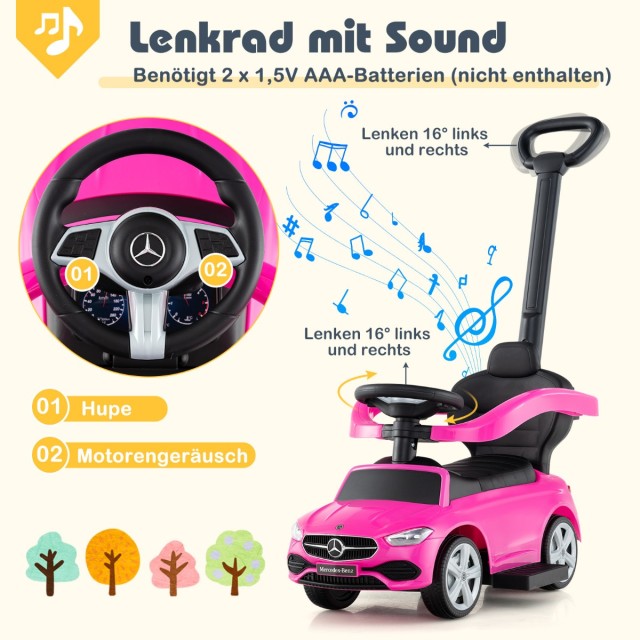 Costway Περπατούρα Mercedes-Benz 3-σε-1 με Ήχους και Ρυθμιζόμενη Σκ...