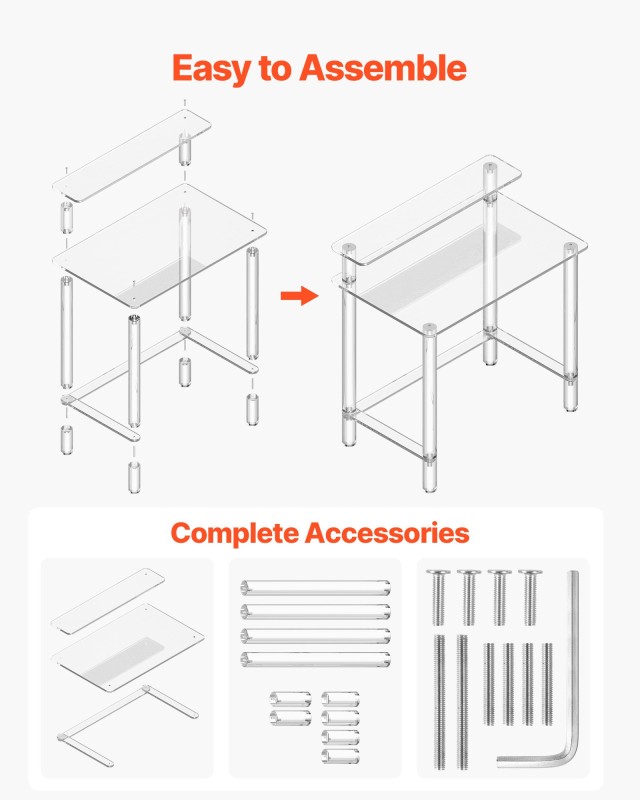VEVOR Διαφανές Ακρυλικό Γραφείο με Βάση Οθόνης, 2 Επίπεδα, 50 x 80 ...