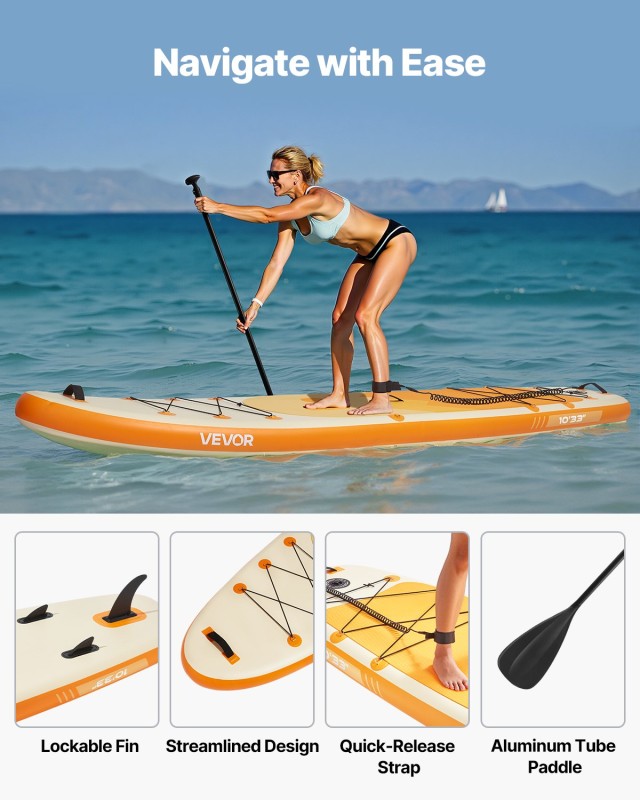 VEVOR Φουσκωτή Σανίδα SUP 3.05m x 84cm x 15cm, Στρατιωτικής Αντοχής...