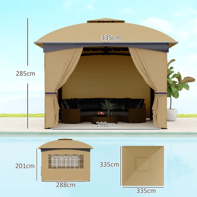 Outsunny Outsunny Κιόσκι Κήπου 3.4x3.4m με Τοίχους, Προστασία UV και Διπλής Στέγης, Μπεζ 84C-554V00BG