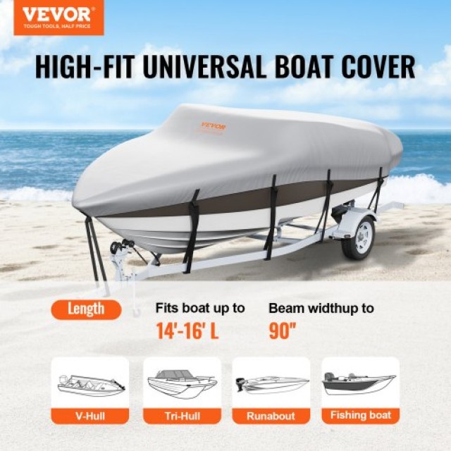 VEVOR Κάλυμμα Σκάφους 4260-4800mm Αδιάβροχο με Ιμάντες, Γκρι  TYCZ1416FT901K7LLV0