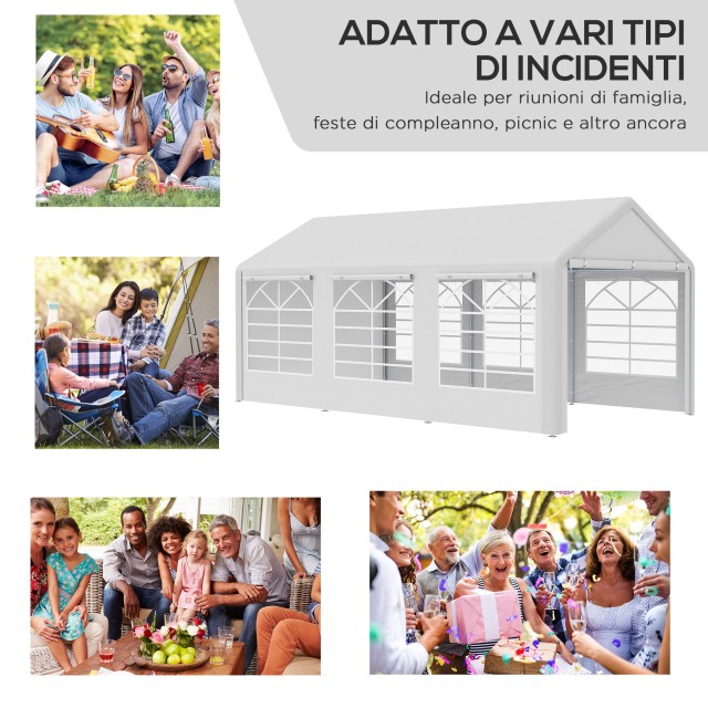 Outsunny Κιόσκι Κήπου 6x3 μ με Πλευρικά Παράθυρα, 3 Δωμάτια και Πόρτες με Μεντεσέδες, Λευκό 84C-206