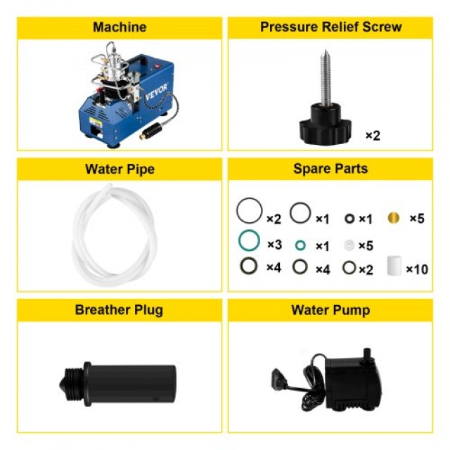 VEVOR  Συμπιεστής Υψηλής Πίεσης 4500PSI/30MPA/300BAR, 1800W 220V, Αυτόματη Διακοπή για Αεροβόλα & Καταδυτικές Φιάλες GYQBZDT1.8KW-9XLWV2