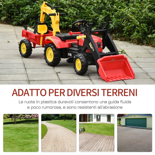 HOMCOM Toy Truck with Pedals, Ride-on Excavator για Παιδιά με Φτυάρια και Τιμόνι, 179x42x59cm Πολύχρωμο 341-033