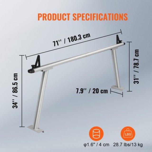Ράφι Φορτηγού VEVOR, 800 lbs, Αλουμινίου, 71x31, με 8 Σφιγκτήρες, Σ...