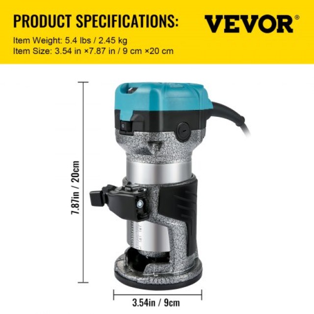 VEVOR Ξυλουργικό Ρούτερ 710W με 3 Τσοκ, Αλουμινένιο Κέλυφος, 13000-...