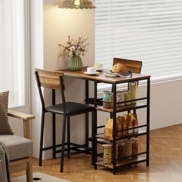 HOMCOM Μπάρα με 3 Ράφια και 2 Καρέκλες με Υποπόδιο και Πλάτη, από Ξ...