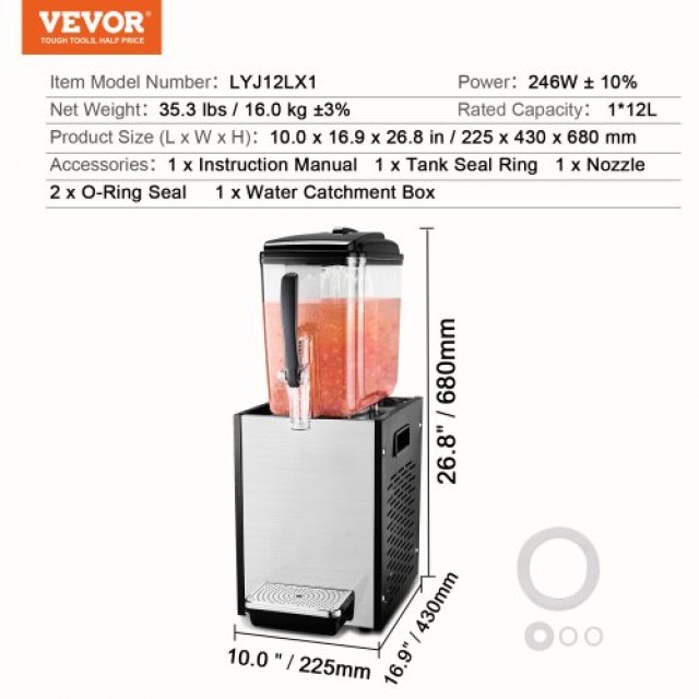 VEVOR  Εμπορικός Διανομέας Ποτών 12L για Κρύο Χυμό/Ποτό Πάρτι SYYLJJBSJXS1AOADUV2