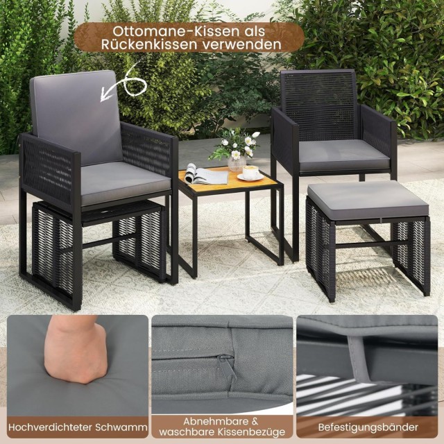 Costway Σετ Κήπου από Ρατάν: 2 Καρέκλες με Μαξιλάρια, Σκαμπό και Τρ...