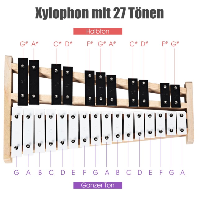 Costway  Ξυλόφωνο 27 Νότες με 2 Μπαγκέτες & Τσάντα Μεταφοράς, 43,5 ...