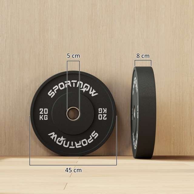 SPORTNOW  Σετ 2 Δίσκοι Βάρους 20kg από Καουτσούκ με Τρύπα 2/5 cm γι...