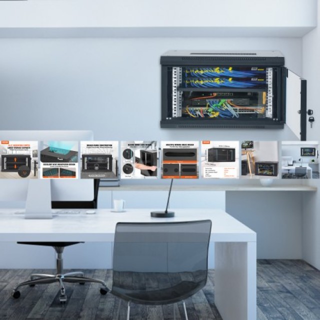 VEVOR 6U Επιτοίχια Ντουλάπα Δικτύου, 15.5 Βάθος, 200 lbs Φορτίο, Κλ...