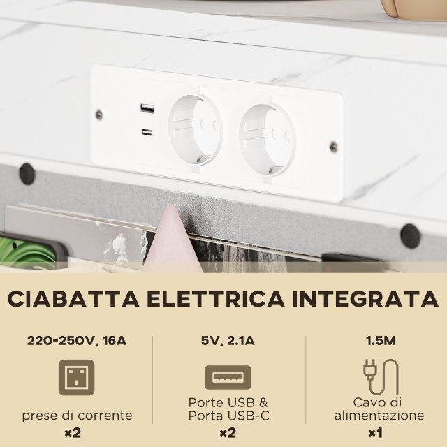 HOMCOM Τραπεζάκι Σαλονιού C Μάρμαρο με Ρεύμα & USB, Λευκό, 50x30x60...