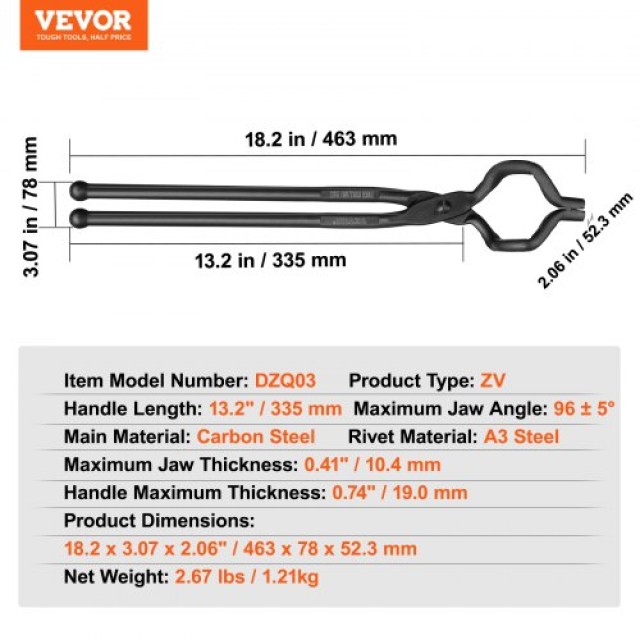 Λαβίδες Σιδηρουργού VEVOR 18” Z V-Bit, Ανθρακούχο Ατσάλι, για Μαχαί...