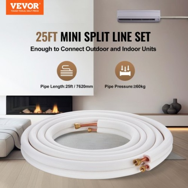 Σετ Σωληνώσεων VEVOR 7620mm για Κλιματιστικά Mini Split με Χάλκινους Σωλήνες και Τριπλή Μόνωση  KDLJTG25FT14RVL0CV0