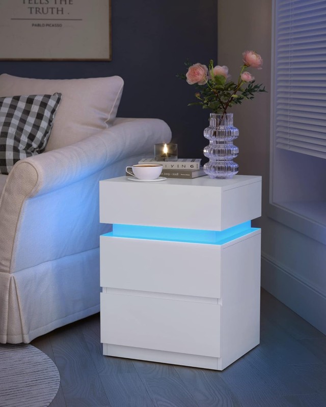 Κομοδίνο με LED και 3 Συρτάρια 35 x 40 x 55cm Λευκό VASAGLE LET630T10V1