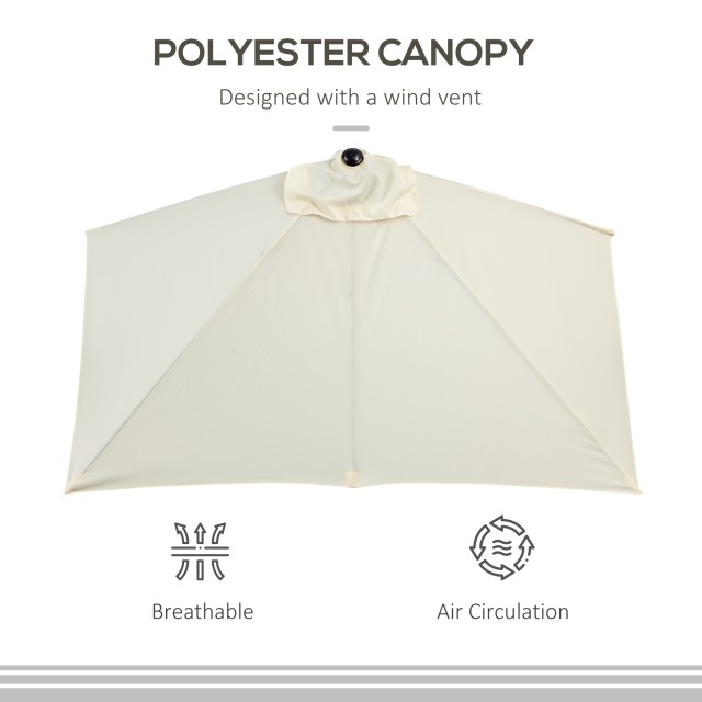Outsunny Space-Saving Mezzaluna Wall Ombrella με άνοιγμα μανιβέλας, μπεζ 84D-074BG