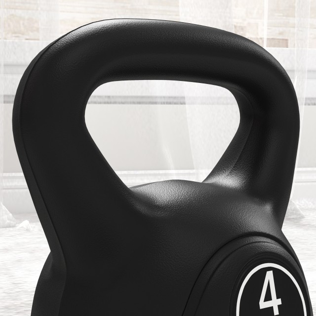 HOMCOM Kettlebell 4kg από Πλαστικό και Άμμο με Επίπεδη Βάση και Λαβή 18x12x20 cm Μαύρο A91-076V04BK
