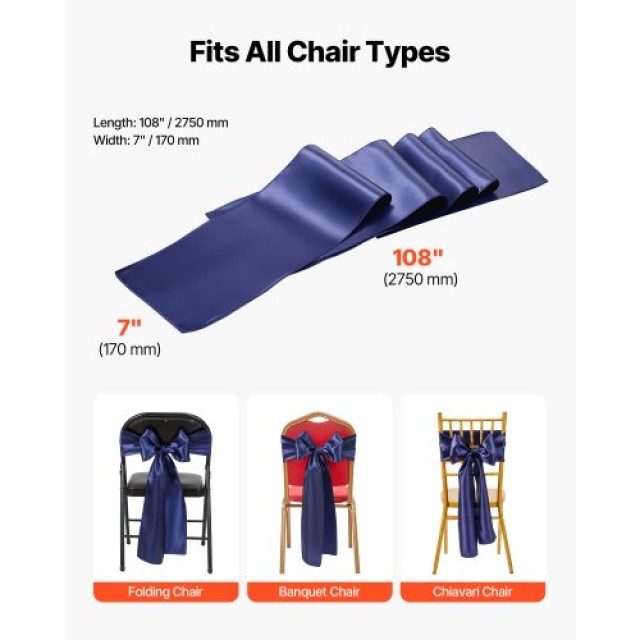 VEVOR Σατέν Κορδέλες Καρέκλας 275x17cm, Set 50 Τεμαχίων, Navy Blue ... VEVOR Σατέν Κορδέλες Καρέκλας 275x17cm, Set 50 Τεμαχίων, Navy Blue ...