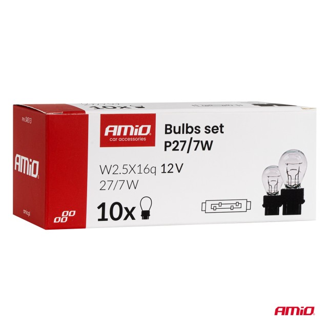 AMIO Σετ 10 τμχ Λαμπτήρας Αλογόνου P27/7W 12V 27/7W W2.5X16q  04513
