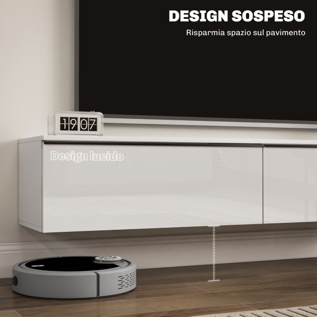 HOMCOM Κρεμαστή Τηλεόραση με Ντουλάπια Ξύλινα, 160x35x30 cm, Λευκό ...