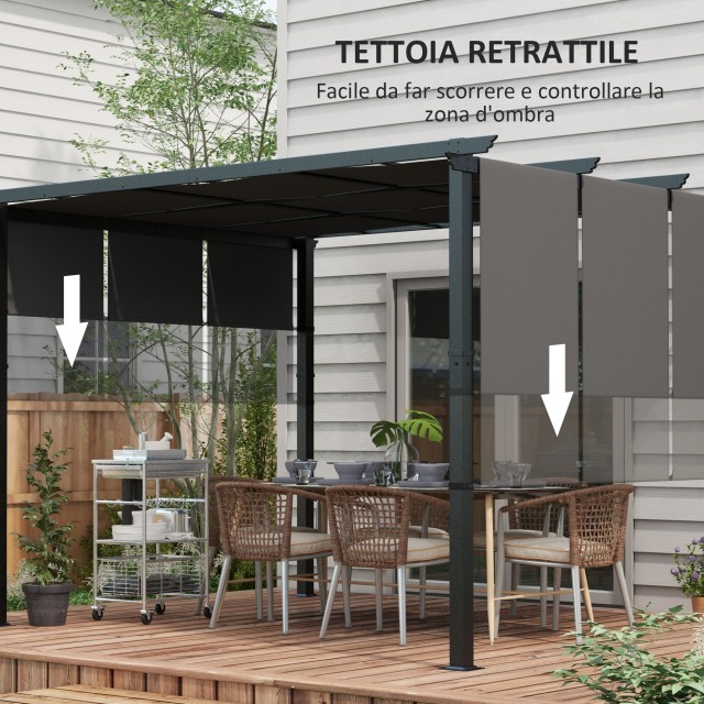 Gazebo Pergola 3x3,5 m με 3 ρυθμιζόμενα κουβούκλια από ατσάλι και πολυεστέρα Anti-UV, Γκρι 84C-480V01CG