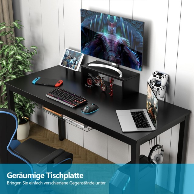 Επαγγελματικό Γραφείο Gaming με Εργονομική Ανύψωση Οθόνης και Πολλαπλές Λειτουργίες 155 x 60 x 94 Μαύρο HW63510 Costway