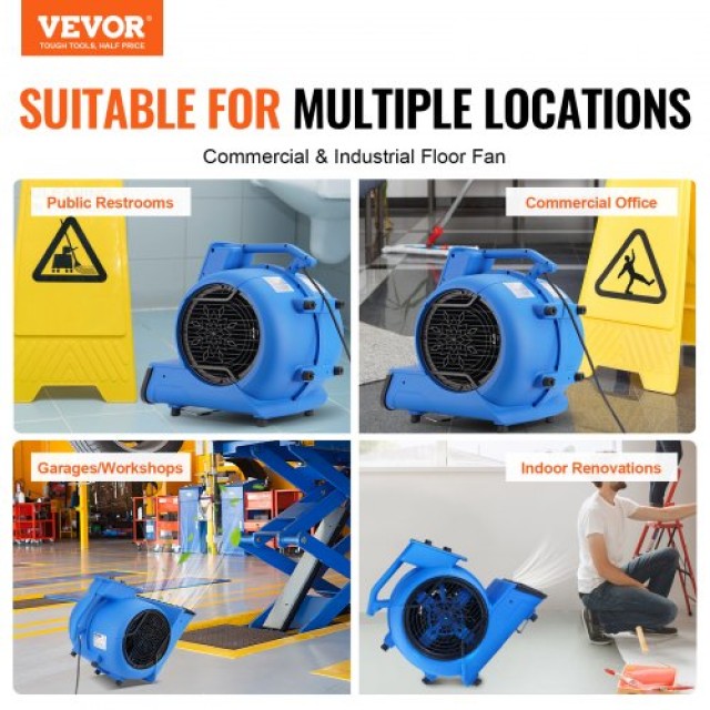 Φυσητήρας Δαπέδου VEVOR 1250 RPM 2600 CFM με 4 Γωνίες & 3 Ταχύτητες...