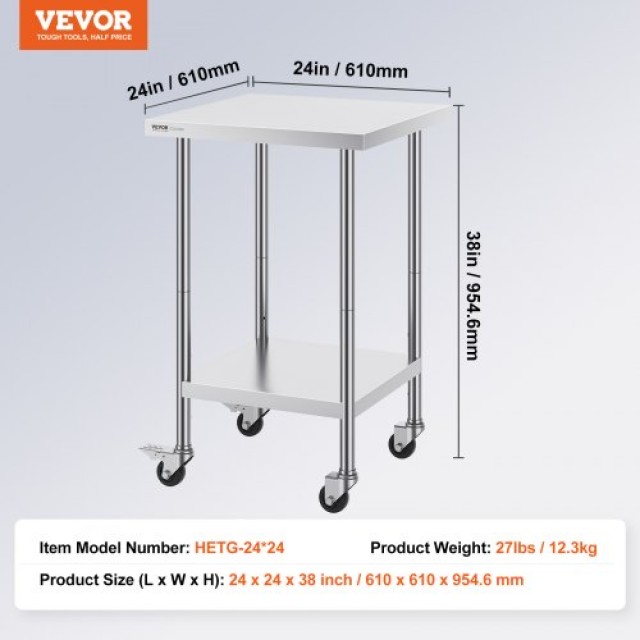 Τραπέζι Εργασίας Ανοξείδωτο VEVOR 24x24 με Ρόδες  CFBXGGZTLCDJLTPN7V0