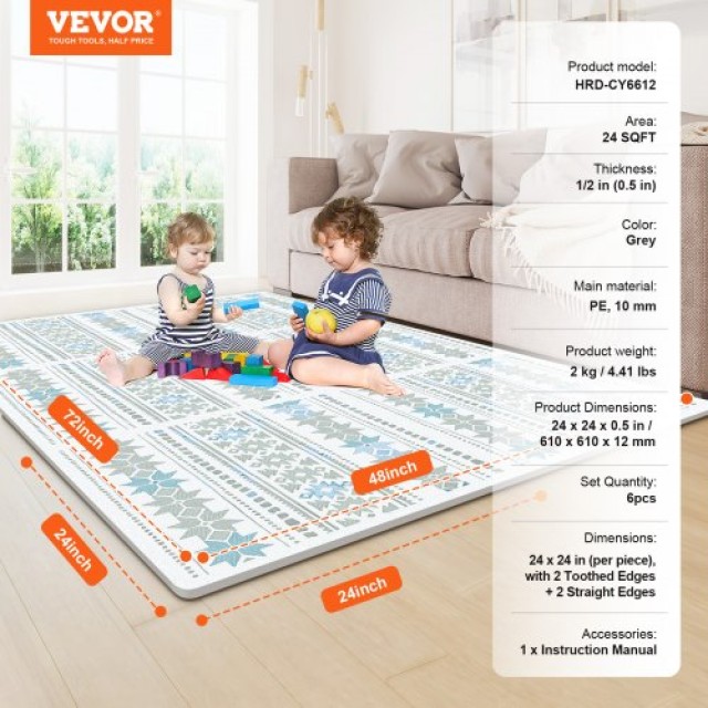 VEVOR  Παιδικό Αφρώδες Παζλ Δαπέδου 0.5 εκ 6 Τμχ Διασυνδεόμενα Μαλακά Πλακίδια EVA YXPXDQXEVA24OV2C4V0