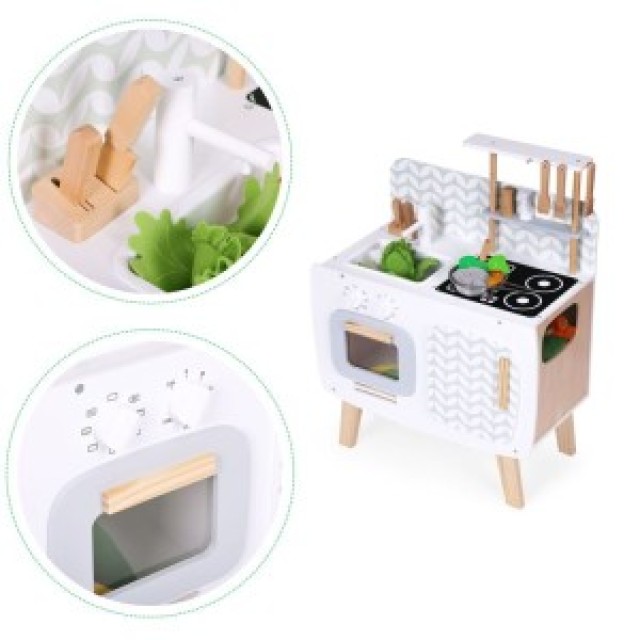 ECOTOYS Ξύλινη παιδική κουζίνα ρετρό με φούρνο, καυστήρες, νεροχύτη...