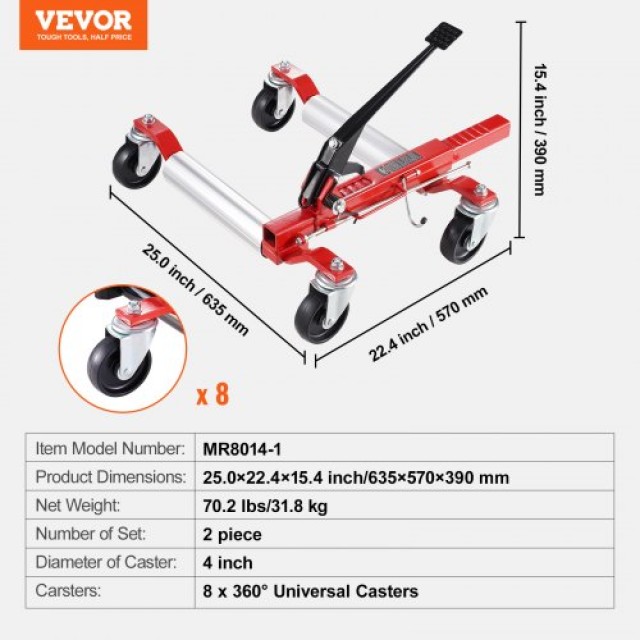 VEVOR  Σετ 2 Ανυψωτικά Οχημάτων 1500Lbs για Μετακίνηση Τροχών JTSLSBYC2J15PKTFFV0