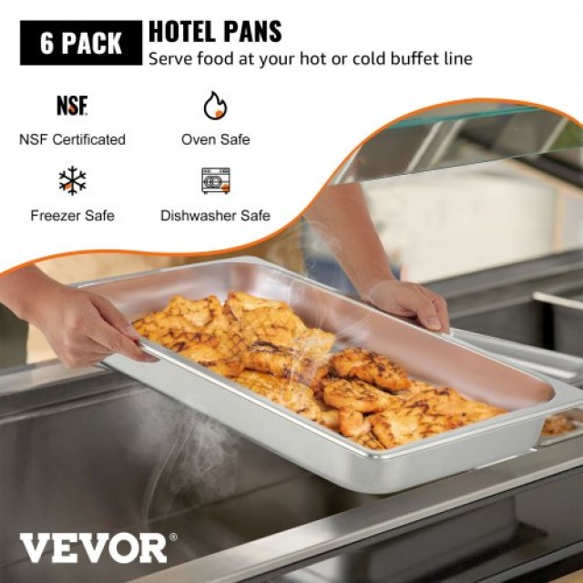 Σετ 6 Ανοξείδωτα Ταψιά VEVOR 53x32x6.5cm για Μπουφέ  CP20X12X2YCTZ6...