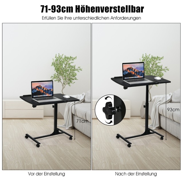 Costway Φορητό Γραφείο Κρεβατιού Υψομεταβαλλόμενο με Ροδάκια Μαύρο ...