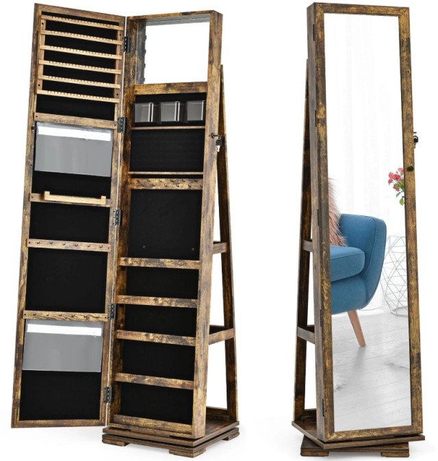 Ξύλινη Περιστρεφόμενη Κοσμηματοθήκη Μπιζουτιέρα με Ολόσωμο Καθρέπτη... Ξύλινη Περιστρεφόμενη Κοσμηματοθήκη Μπιζουτιέρα με Ολόσωμο Καθρέπτη...