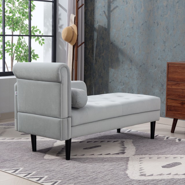 HOMCOM Γκρι Βελούδινη Μακρά Καρέκλα 146x61x82.5 cm με Καπιτονέ Επέν...