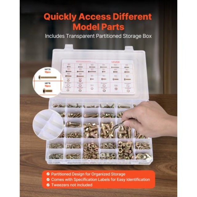 VEVOR Σετ 906 Τεμαχίων Βιδών και Παξιμαδιών σε Μετρική Από Κράμα Χά...